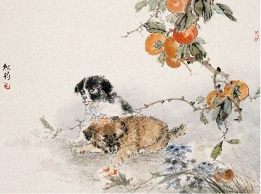 趙松筠《秋園雙犬》